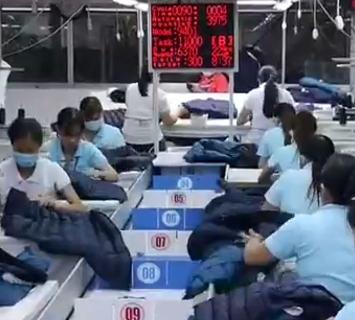 On site of a down jacket production line in Vietnam