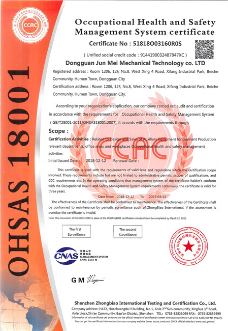 OHSAS18001 certificate